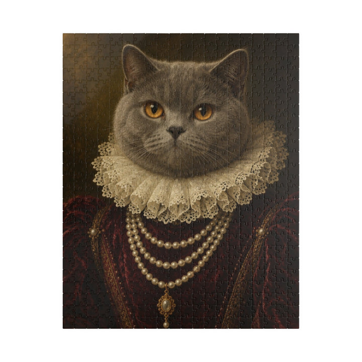 A cat in the Duchess portrait style as a 520-piece jigsaw puzzle