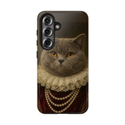 A cat in the Duchess portrait style on a tough Samsung Galaxy S25 case