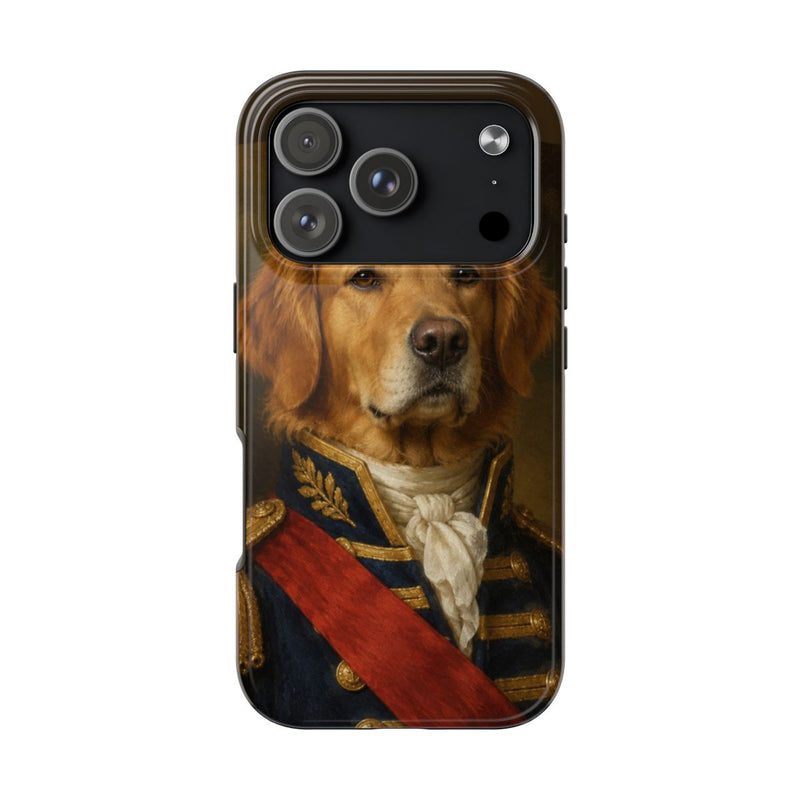 A dog in the Admiral portrait style on a tough iPhone 17 Pro case