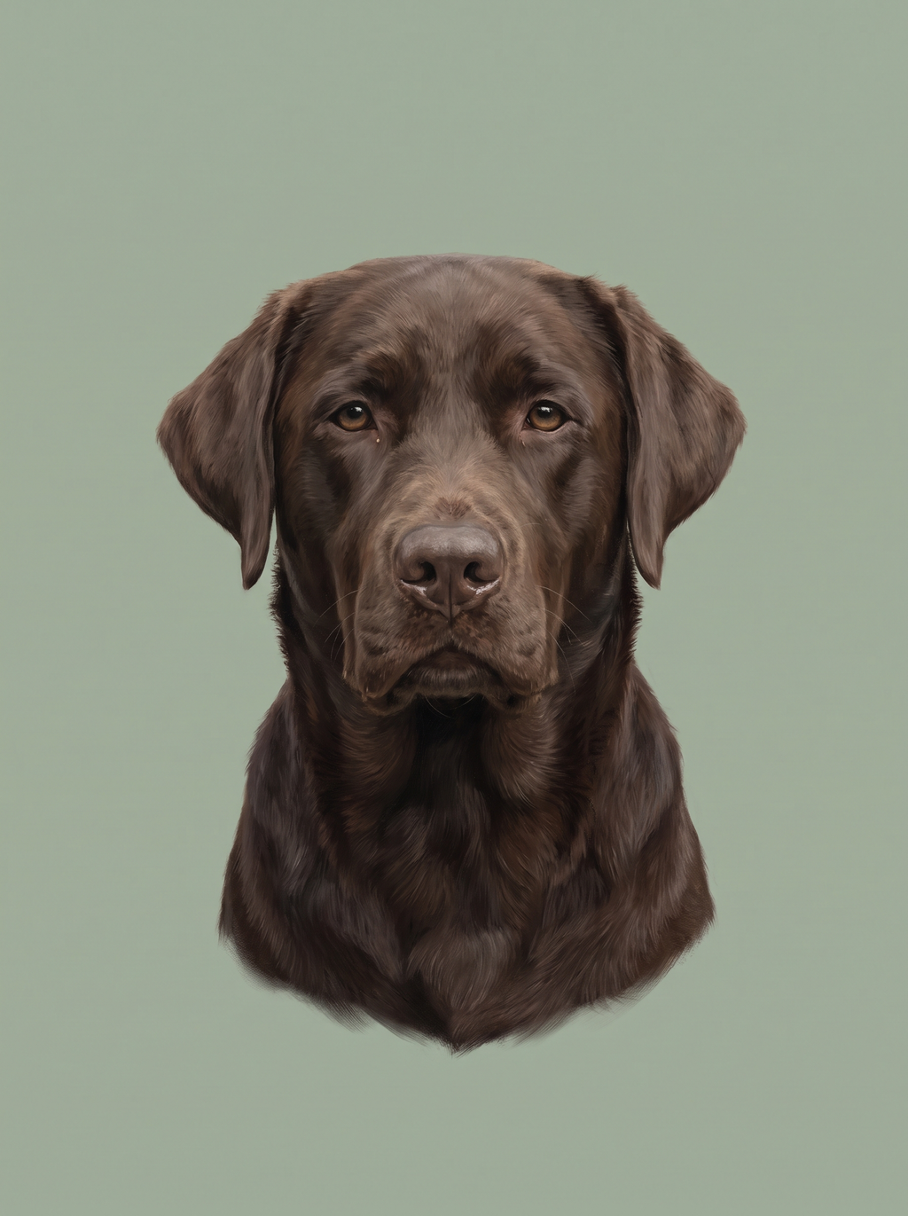 A dog in the Studio portrait style: clean portrait on a solid sage background