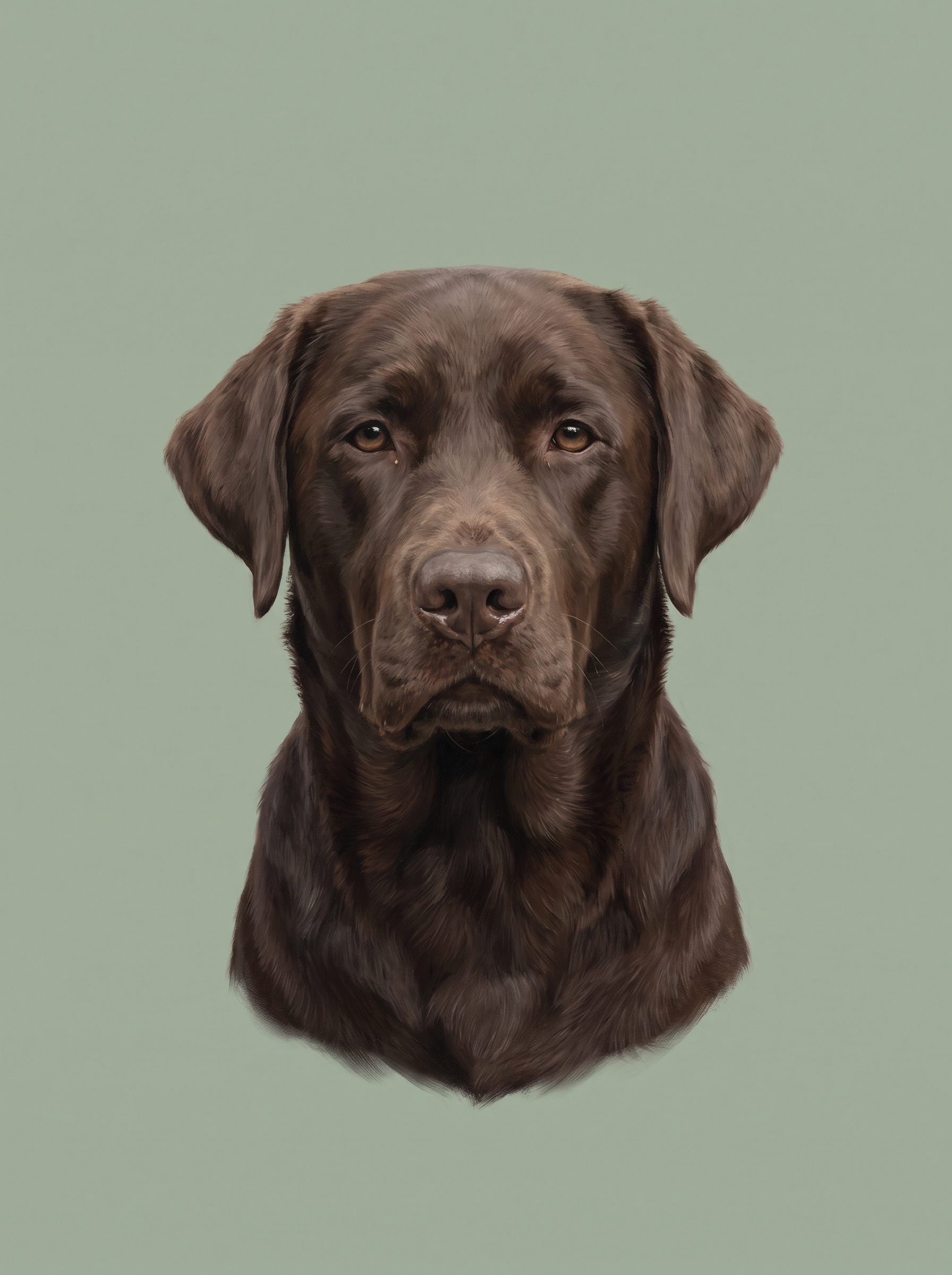 A dog in the Studio portrait style: clean portrait on a solid sage background