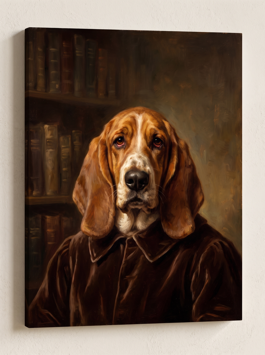 The Scholar portrait printed on a gallery-wrapped canvas, hanging on a wall