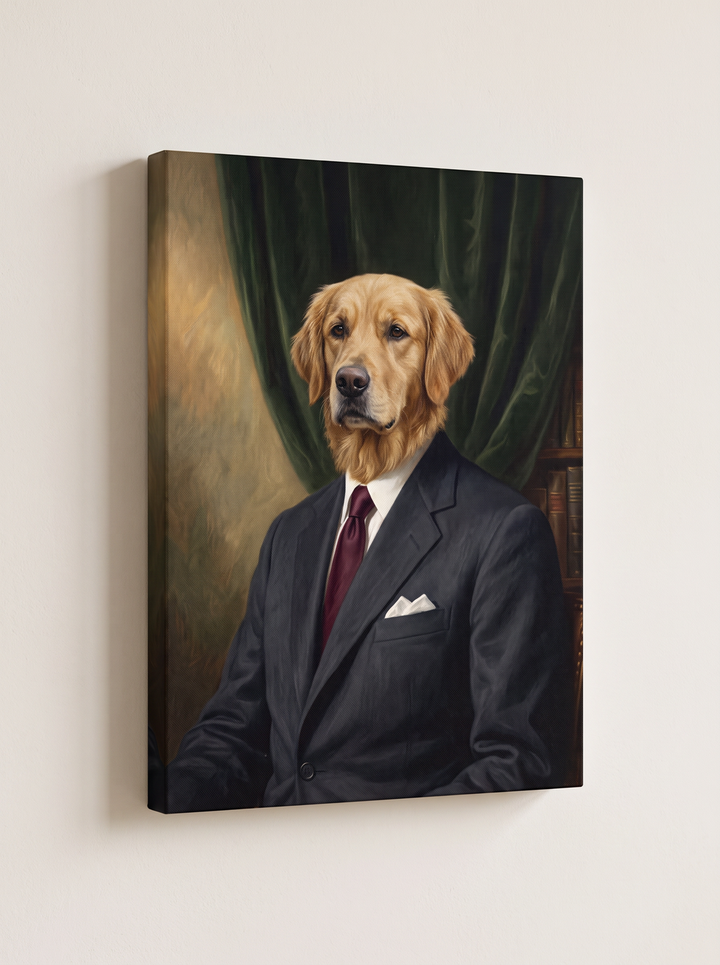 The President portrait printed on a gallery-wrapped canvas, hanging on a wall