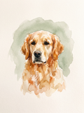 A dog in the Studio Watercolor portrait style: transparent washes on warm paper white