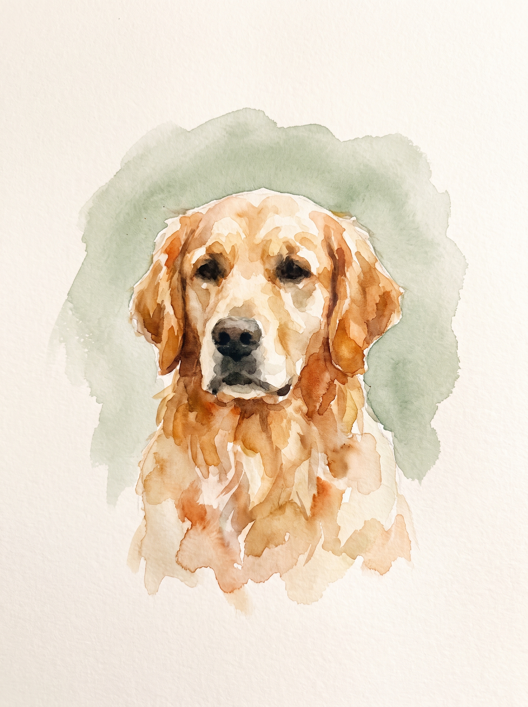 A dog in the Studio Watercolor portrait style: transparent washes on warm paper white