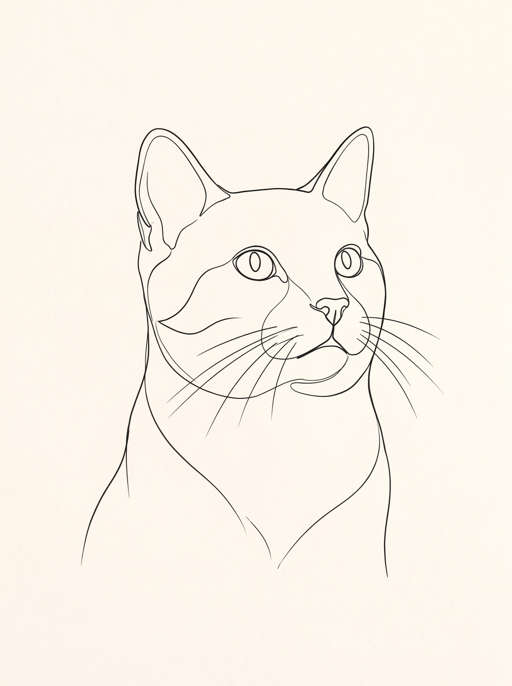 A cat in the Studio Line portrait style: a single ink line on warm paper white