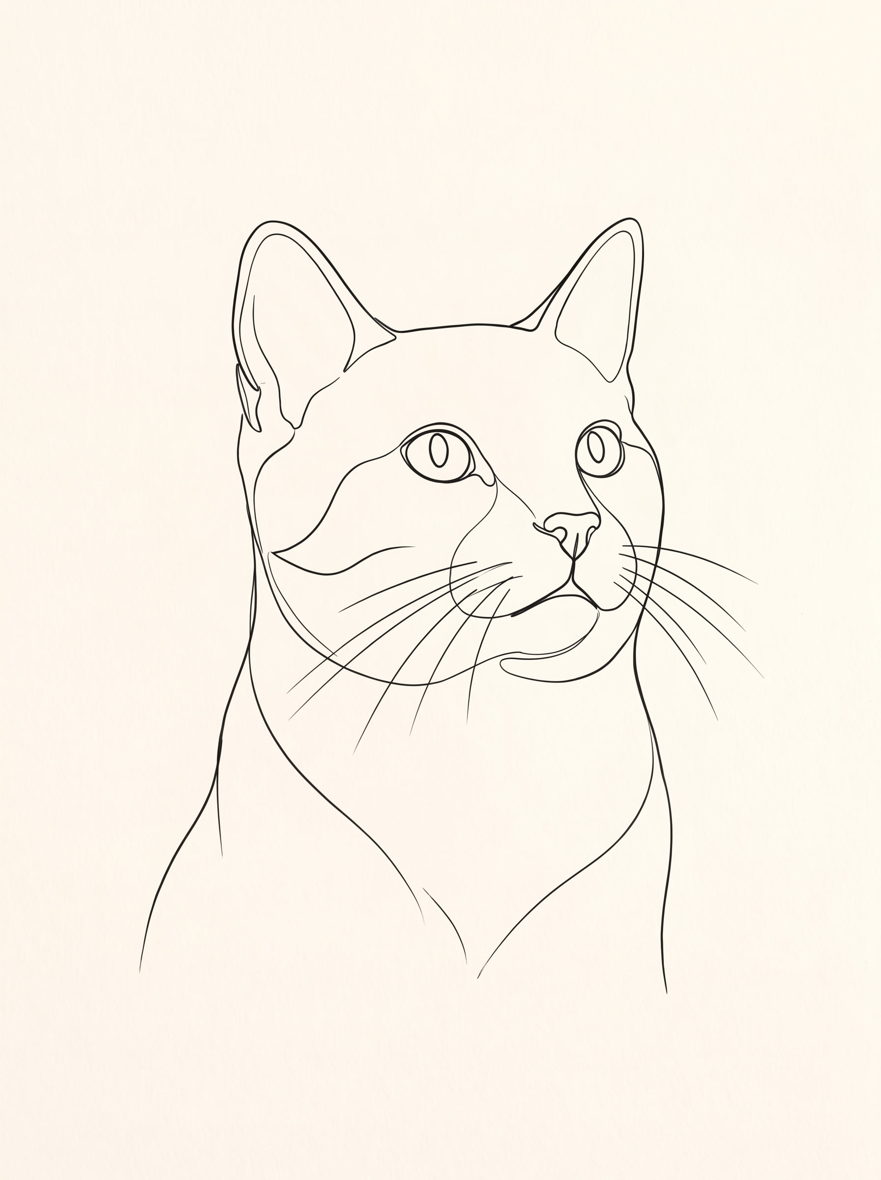 A cat in the Studio Line portrait style: a single ink line on warm paper white