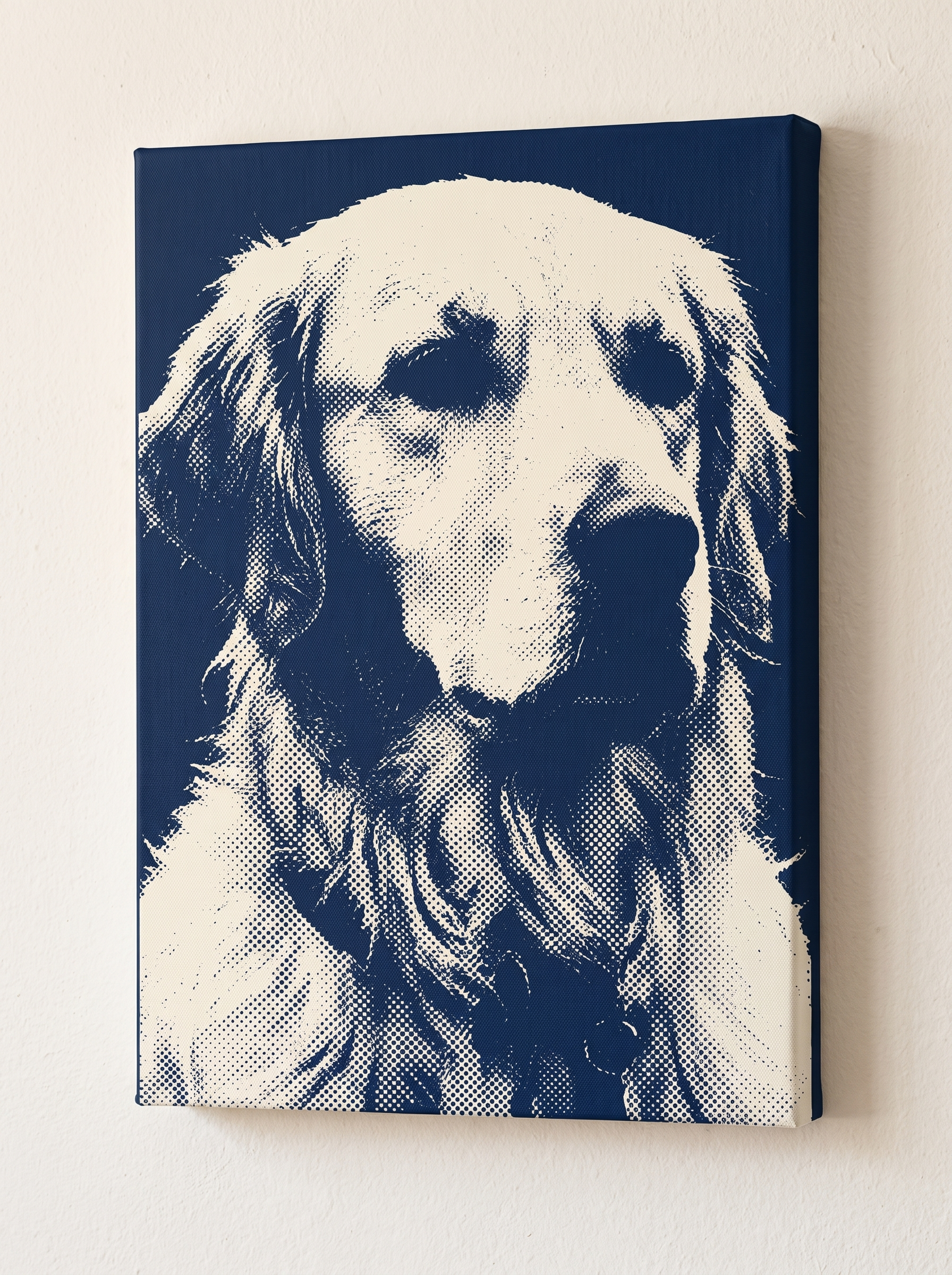 The Studio Duotone portrait printed on a gallery-wrapped canvas, hanging on a wall
