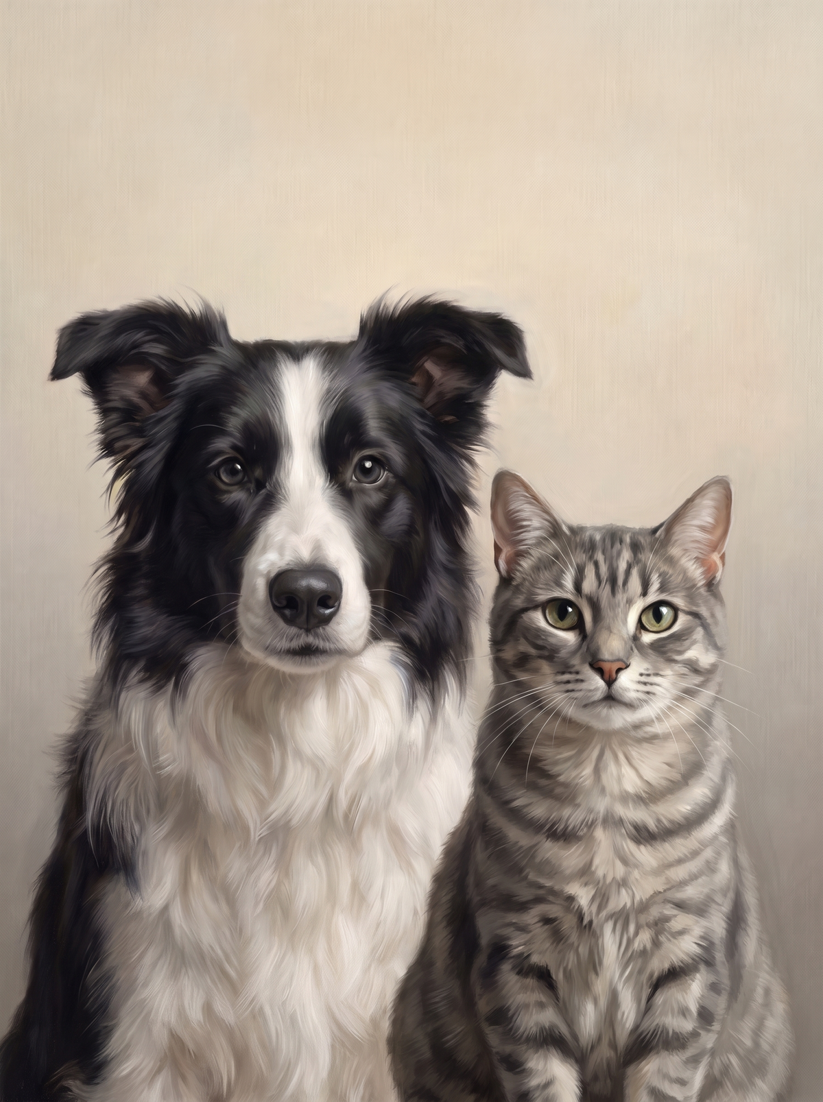 Two pets in one Forever Light portrait: a dog and a cat side by side in soft window light